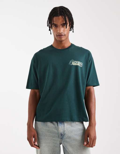 ASOS DESIGN boxy oversized T-shirt with bonsai graphic in dark green