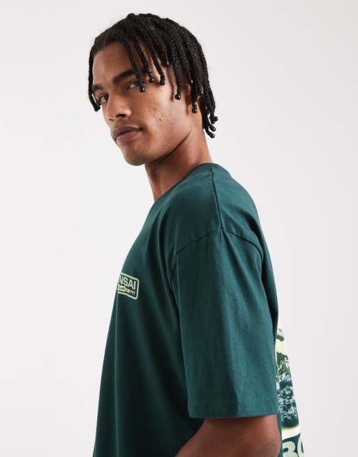 ASOS DESIGN boxy oversized T-shirt with bonsai graphic in dark green