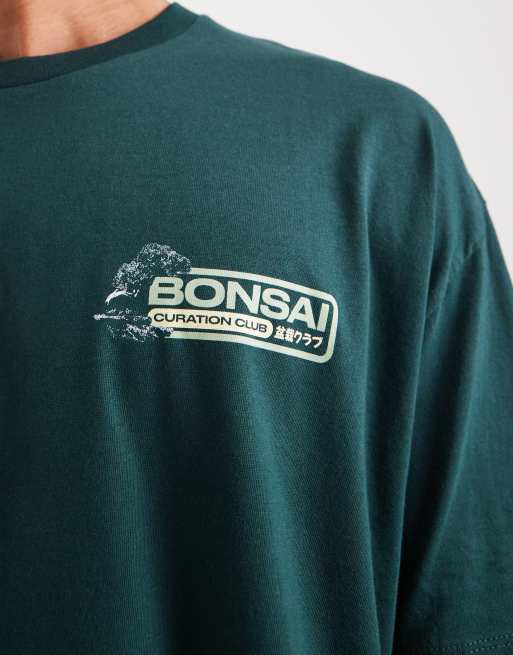 ASOS DESIGN boxy oversized T-shirt with bonsai graphic in dark green
