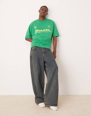 Asos Design Boxy Oversized T-shirt With Brasil Athletic Graphic