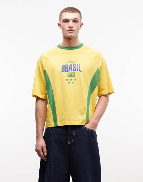 ASOS DESIGN boxy oversized t-shirt with Brazil football graphic in yellow - view 1