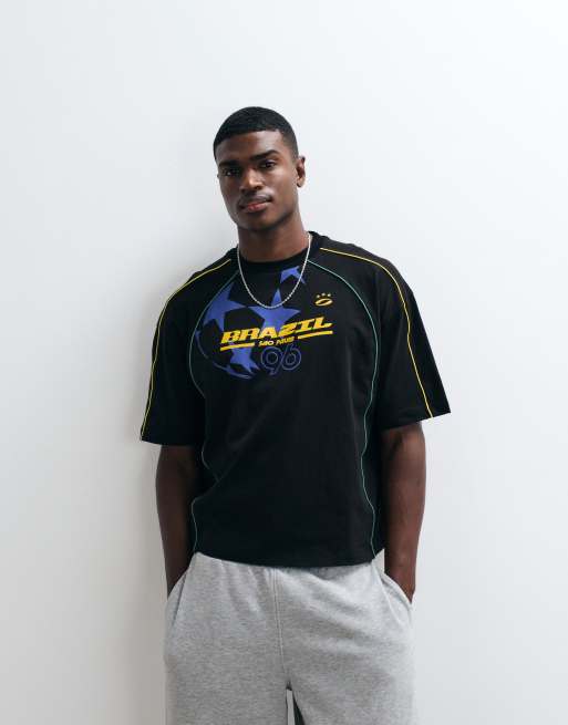 ASOS DESIGN boxy oversized T-shirt with Brazil graphic in black, 5 of 5