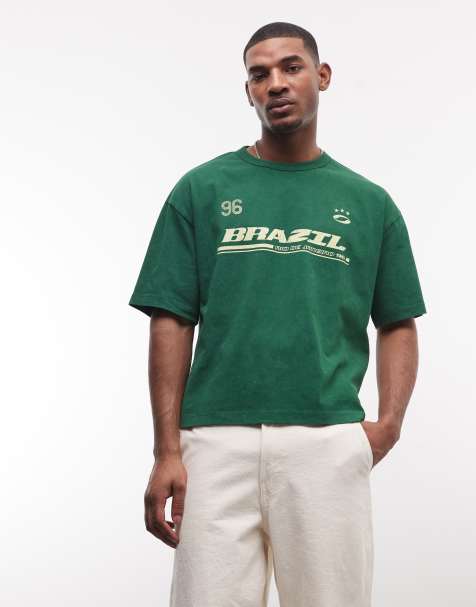 ASOS DESIGN boxy oversized t-shirt with Brazil graphic in washed green - view 1