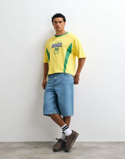 ASOS DESIGN boxy oversized T-shirt with Brazil soccer graphic in yellow, 2 of 5