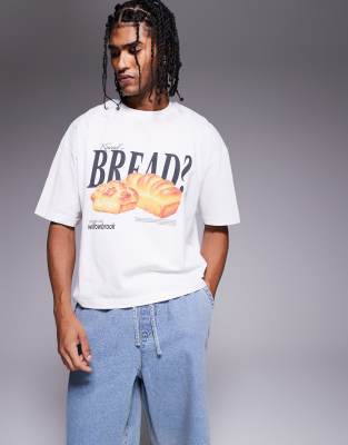Asos Design Boxy Oversized T-shirt With Bread Graphic In White
