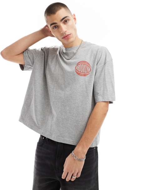 ASOS DESIGN boxy oversized t-shirt with brooklyn back print in grey marl - view 1