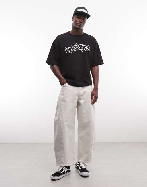 ASOS DESIGN boxy oversized t-shirt with bubble paraiso high build embroidery in black, 2 of 5
