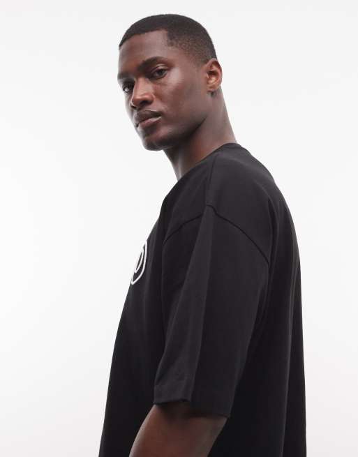ASOS DESIGN boxy oversized t-shirt with bubble paraiso high build embroidery in black, 4 of 5