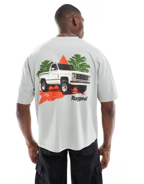 ASOS DESIGN boxy oversized T-shirt with car graphic in light gray - view 1