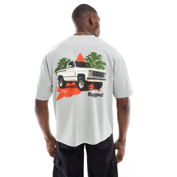 ASOS DESIGN boxy oversized T-shirt with car graphic in light