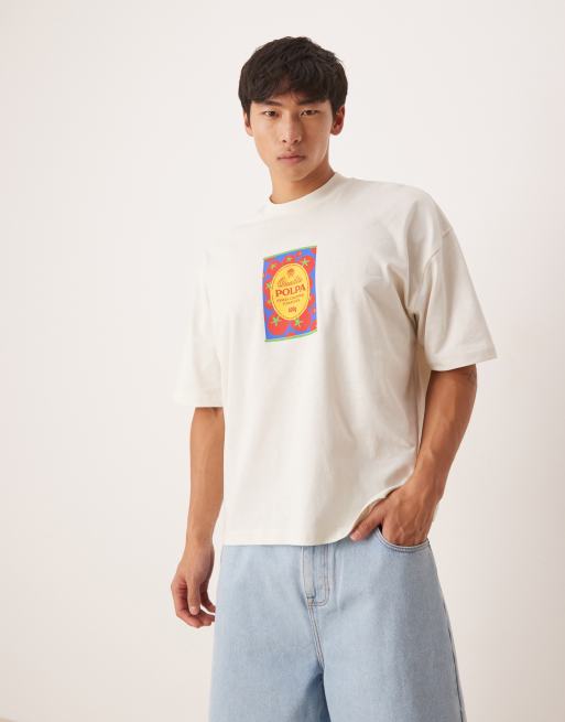 ASOS DESIGN boxy oversized T-shirt with cartoon graphic in cream