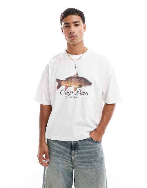 ASOS DESIGN boxy oversized t-shirt with cartoon graphic in white - view 1
