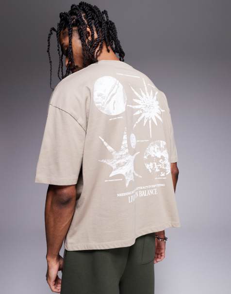 ASOS DESIGN boxy oversized t-shirt with celestial graphic in beige - view 1