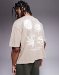 [ASOS DESIGN] ASOS DESIGN boxy oversized t-shirt with celestial graphic in beige-Neutral M Greige