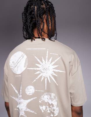 Asos Design Boxy Oversized T-shirt With Celestial Graphic In Neutral