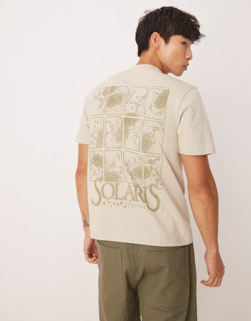 ASOS DESIGN boxy oversized t-shirt with celestial graphic in beige