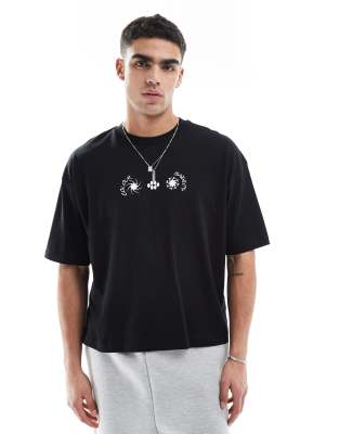 Asos Design Boxy Oversized T-shirt With Celestial Graphic In Black