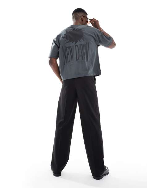 ASOS DESIGN boxy oversized T-shirt with celestial graphic in charcoal - view 1