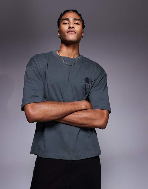 ASOS DESIGN boxy oversized T-shirt with celestial graphic in charcoal