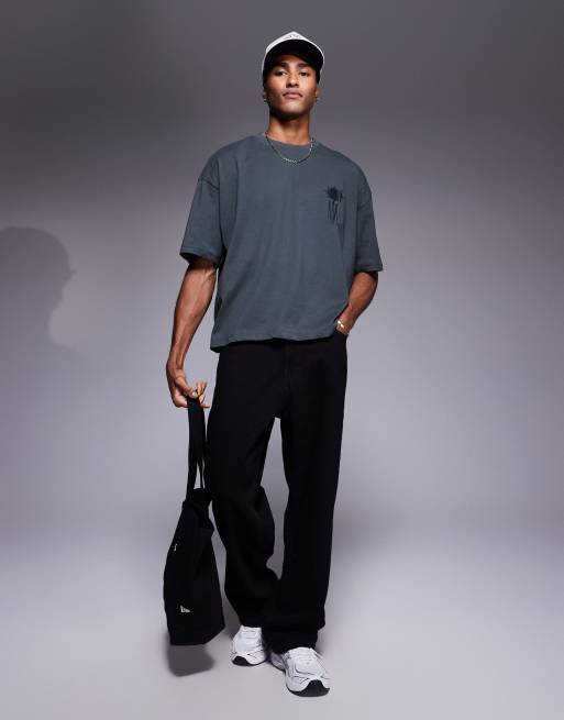 ASOS DESIGN boxy oversized T-shirt with celestial graphic in charcoal