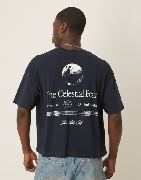 ASOS DESIGN boxy oversized t-shirt with celestial graphic in navy - view 1