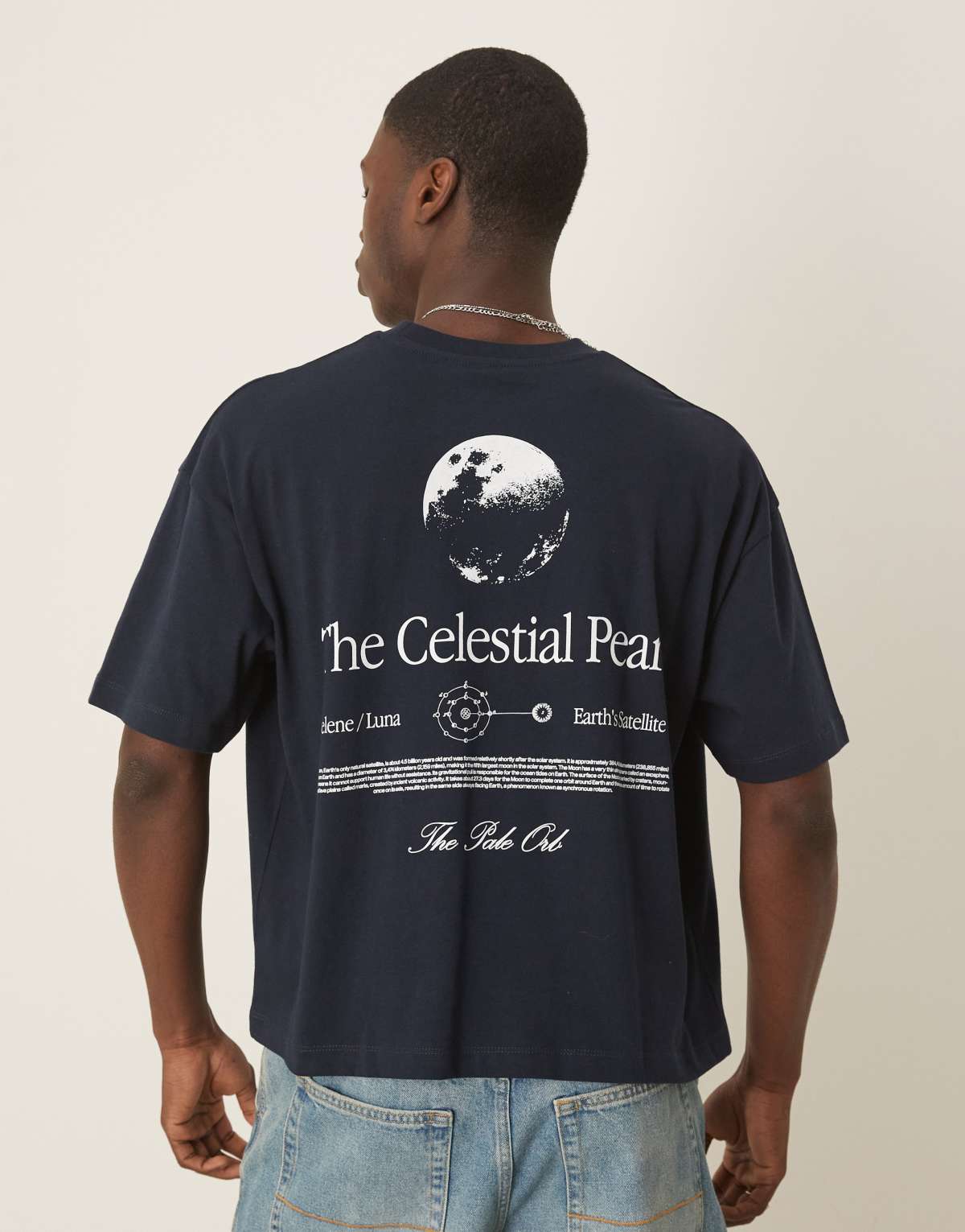 ASOS DESIGN boxy oversized t-shirt with celestial graphic in navy