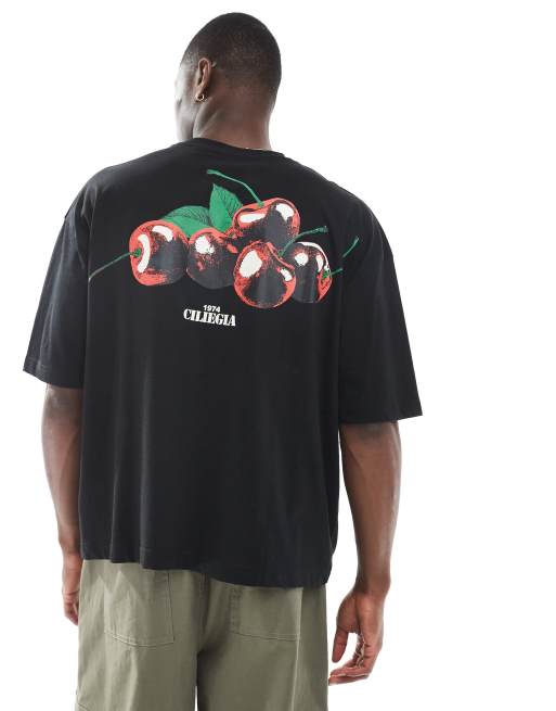 ASOS DESIGN boxy oversized T-shirt with cherry graphic in black