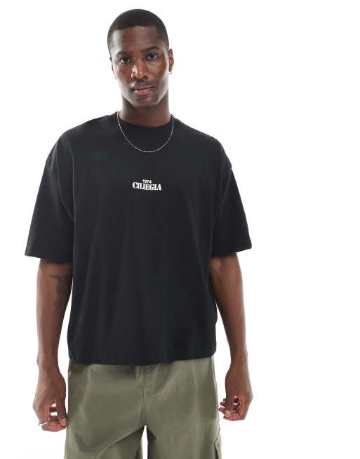ASOS DESIGN boxy oversized T-shirt with cherry graphic in black