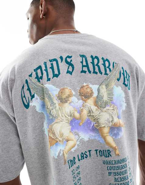 ASOS DESIGN boxy oversized t-shirt with cherub graphic in grey marl - view 1
