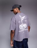 [ASOS DESIGN] ASOS DESIGN boxy oversized t-shirt with cherub street graphic in charcoal-Grey L Volcanic Glass