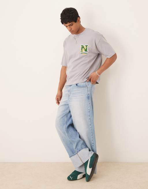 ASOS DESIGN boxy oversized t-shirt with chest embroidery in gray, 2 of 4