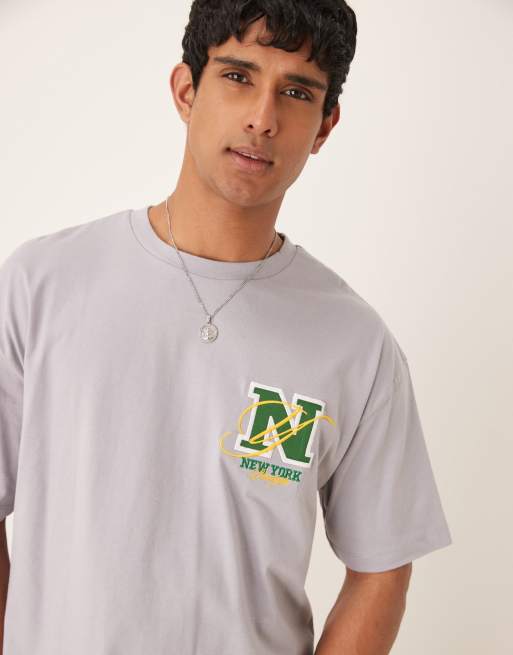 ASOS DESIGN boxy oversized t-shirt with chest embroidery in gray, 3 of 4