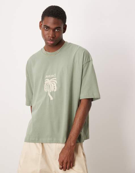 ASOS DESIGN boxy oversized T-shirt with chest embroidery in khaki - view 1