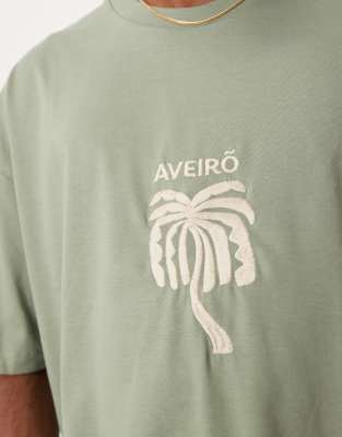 Asos Design Boxy Oversized T-shirt With Chest Embroidery In Green