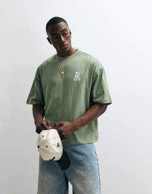 Asos Design Boxy Oversized T-shirt With Chest Graphic In Green