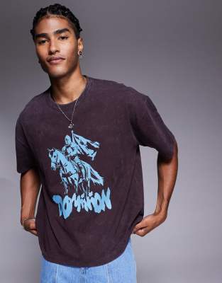 Asos Design Boxy Oversized T-shirt With Chest Graphic In Purple