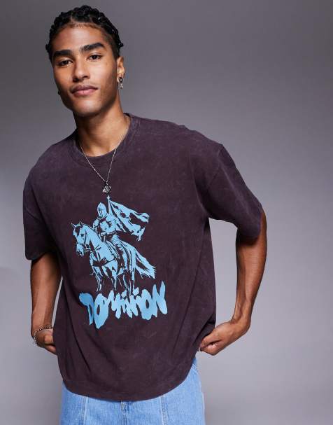 ASOS DESIGN boxy oversized t-shirt with chest graphic in heavyweight 220gsm washed brown - view 1