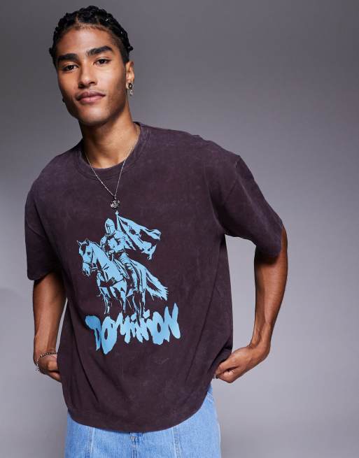 ASOS DESIGN boxy oversized t-shirt with chest graphic in heavyweight 220gsm washed brown