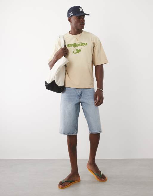 ASOS DESIGN boxy oversized t-shirt with chilli graphic in yellow wash, 2 of 9