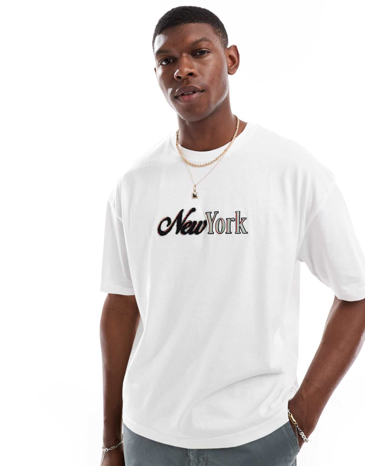 ASOS DESIGN boxy oversized t-shirt with city front applique in white