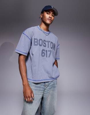 Asos Design Boxy Oversized T-shirt With City Graphic In Blue