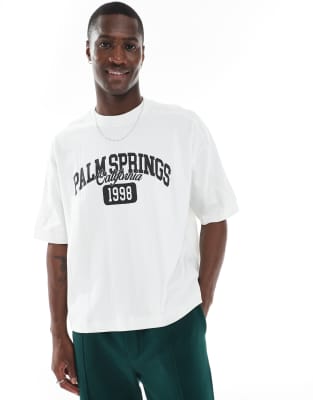 ASOS DESIGN heavyweight boxy oversized t-shirt with city graphic in heavyweight wide rib fabric in white