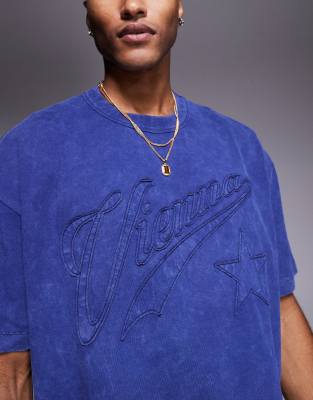 Asos Design Boxy Oversized T-shirt With City Text Applique In Blue