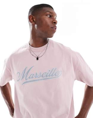 Asos Design Boxy Oversized T-shirt With City Text Applique In Pink