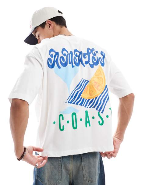ASOS DESIGN boxy oversized t-shirt with coast graphic in white - view 1