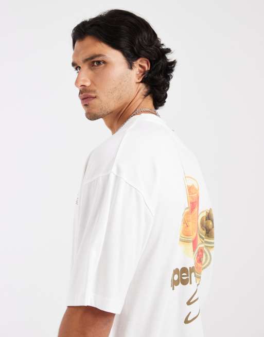 ASOS DESIGN boxy oversized t-shirt with cocktail back graphic and embroidery detail in white, 3 of 5