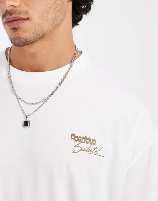 ASOS DESIGN boxy oversized t-shirt with cocktail back graphic and embroidery detail in white, 4 of 5