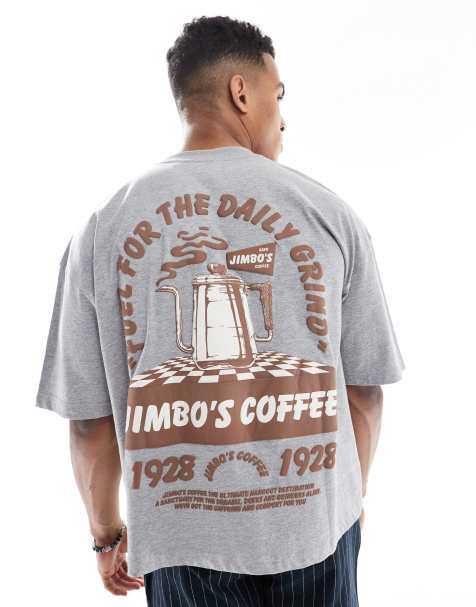 ASOS DESIGN boxy oversized t-shirt with coffee graphic in gray heather - view 1