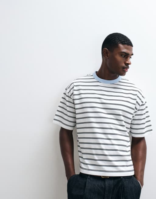 ASOS DESIGN boxy oversized t-shirt with contrast 09 graphic in cream stripe, 4 of 5
