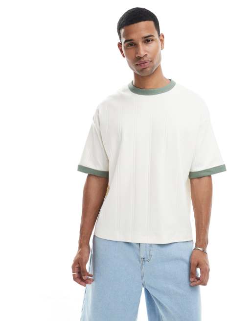 ASOS DESIGN boxy oversized t-shirt with contrast detail in cream textured rib, 4 of 4